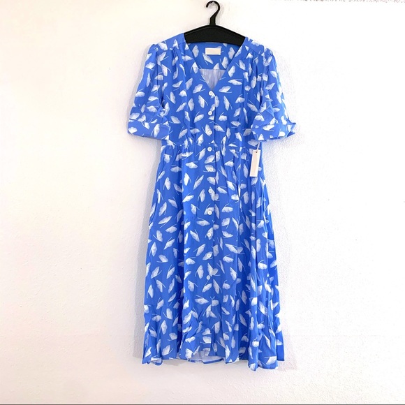 Lulus Dresses & Skirts - New LuLu’s Blue White Butterfly Button Up Dress